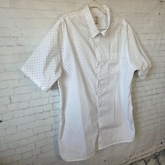 Voyager Mens 2XL Button Front Shirt White Geometric Print Short Sleeve Collar - Picture 2 of 7
